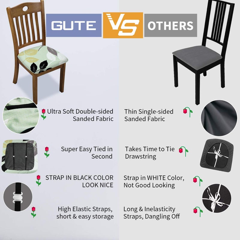 Gute Chair Seat Covers, Stretch Printed Chair Covers with Elastic Ties and Button, Removable Washable Dining Upholstered Chair Protector Seat Cushion Slipcovers for Dining Room, Office(Green) - Image 2